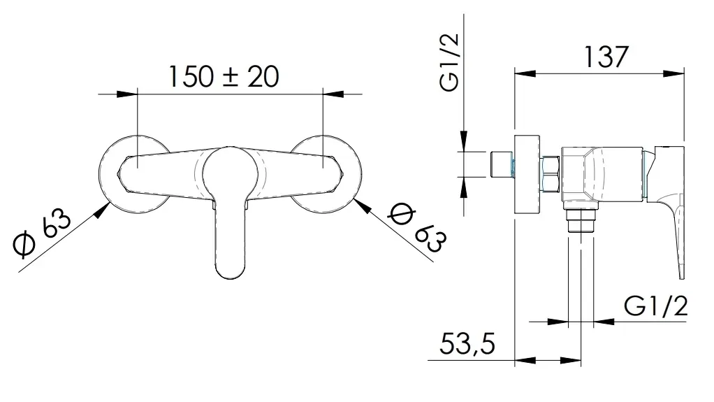 Shower mixer with front lever Remer Winner in chrome-plated brass