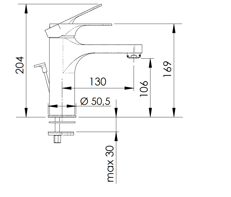 Mitigeur de lavabo Remer Classline 106 en laiton chromé avec tirette et vidage - vue 3