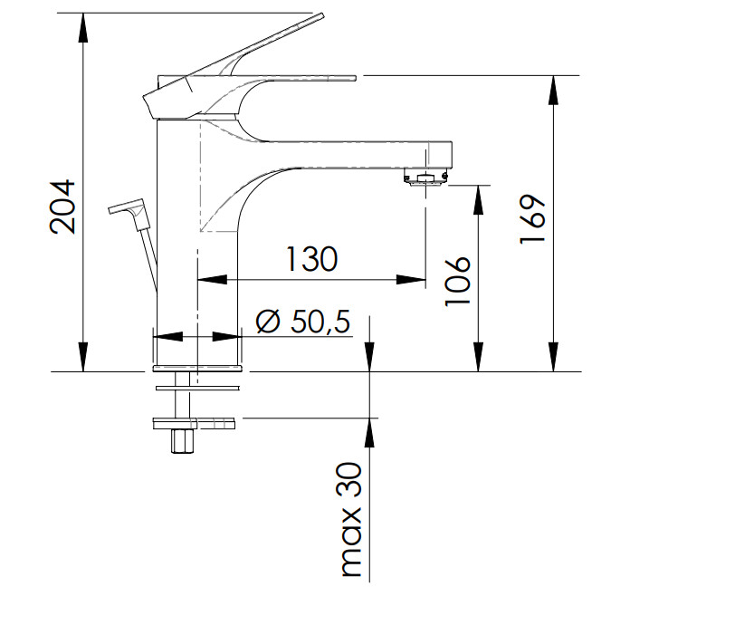 Mitigeur de lavabo Remer Classline 106 en laiton chromé avec tirette et vidage — vue 3