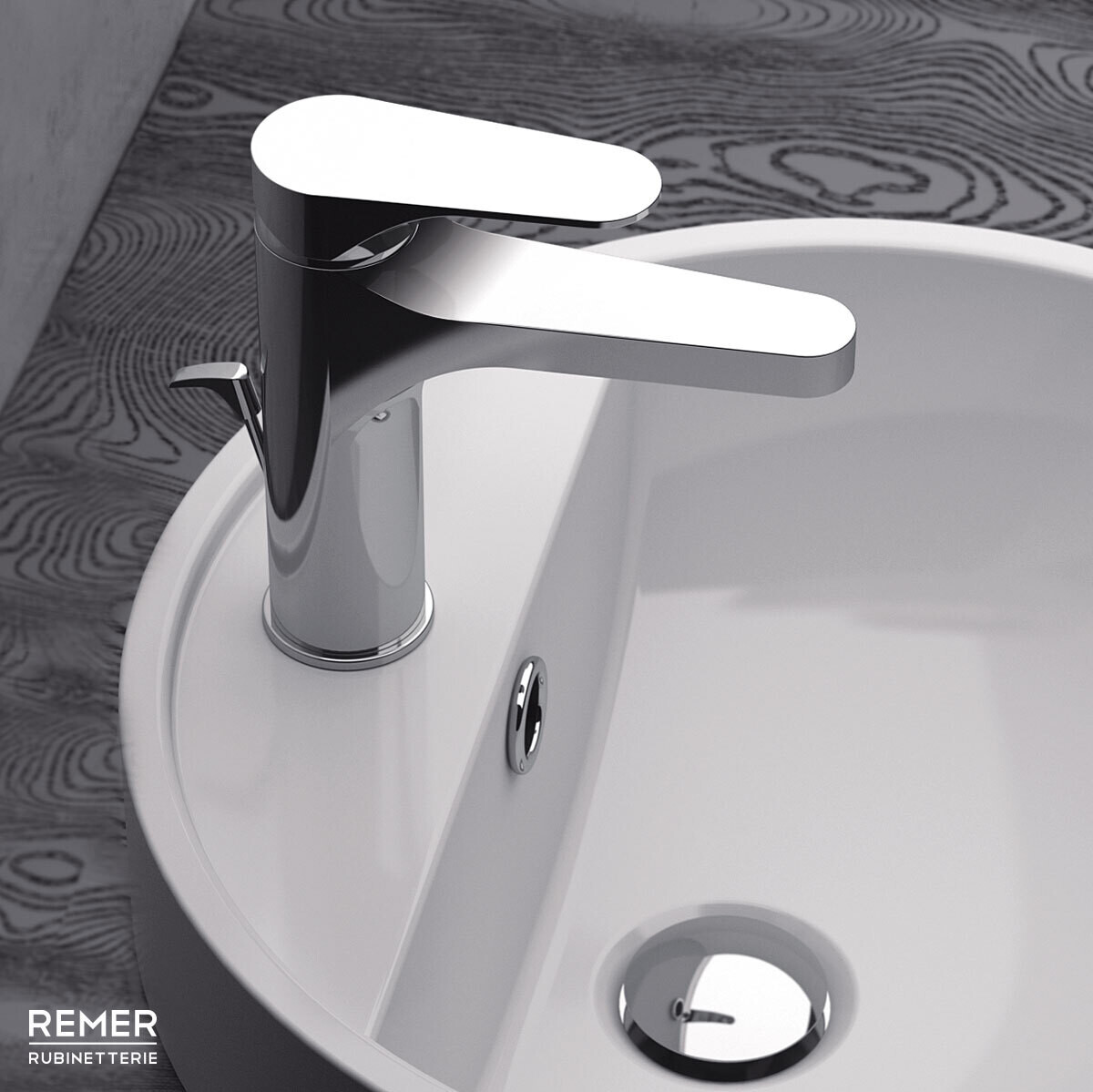 Chrome Brass Sink Mixer Remer Classline 106 with Pull Rod and Drain