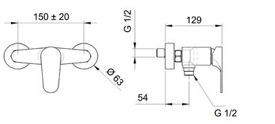 Shower mixer with front lever Remer Classline in chrome-plated brass