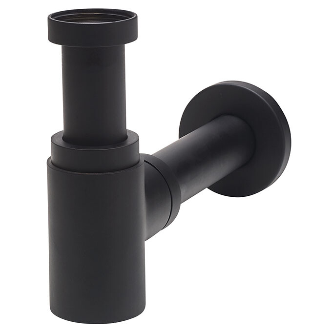 Wirquin Linéis mini siphon de lavabo en noir mat, design laiton, petite taille, sortie murale.