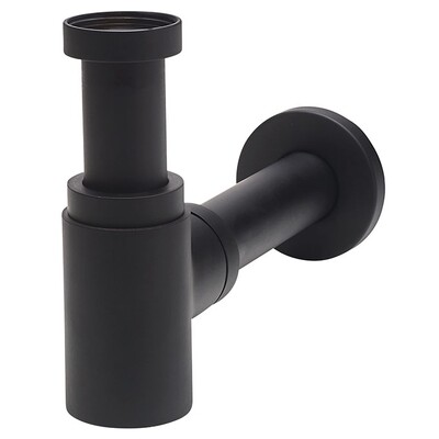 Siphon de lavabo Wirquin Linéis mini en noir mat Wirquin Linéis mini siphon de lavabo en noir mat, design laiton, petite taille, sortie murale.