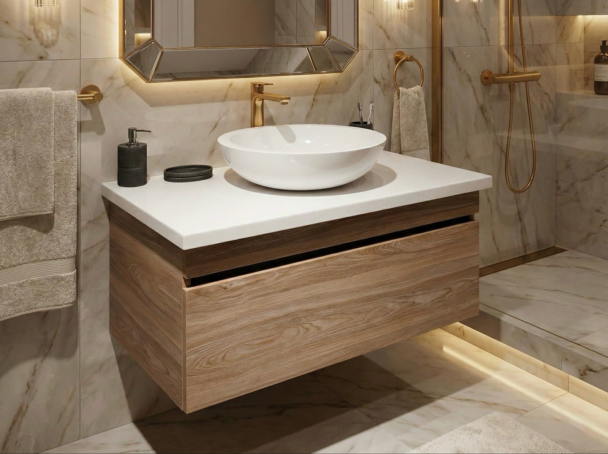 Meuble de salle de bains Stone 90 cm à un tiroir (sans vasque) - vue 4