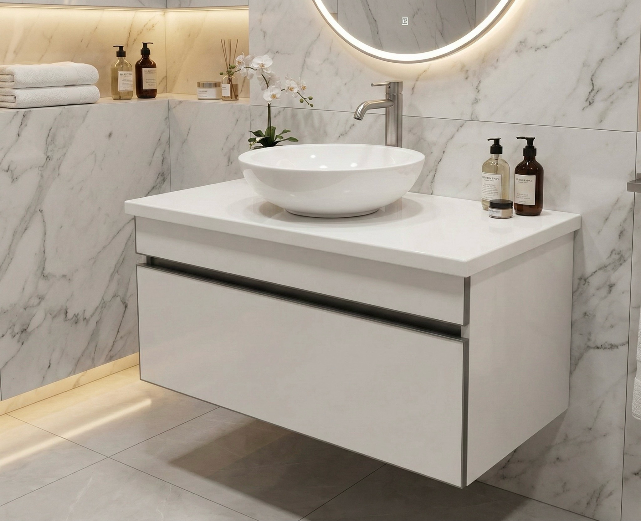 Meuble de salle de bains Stone 90 cm à un tiroir (sans vasque) - vue 7