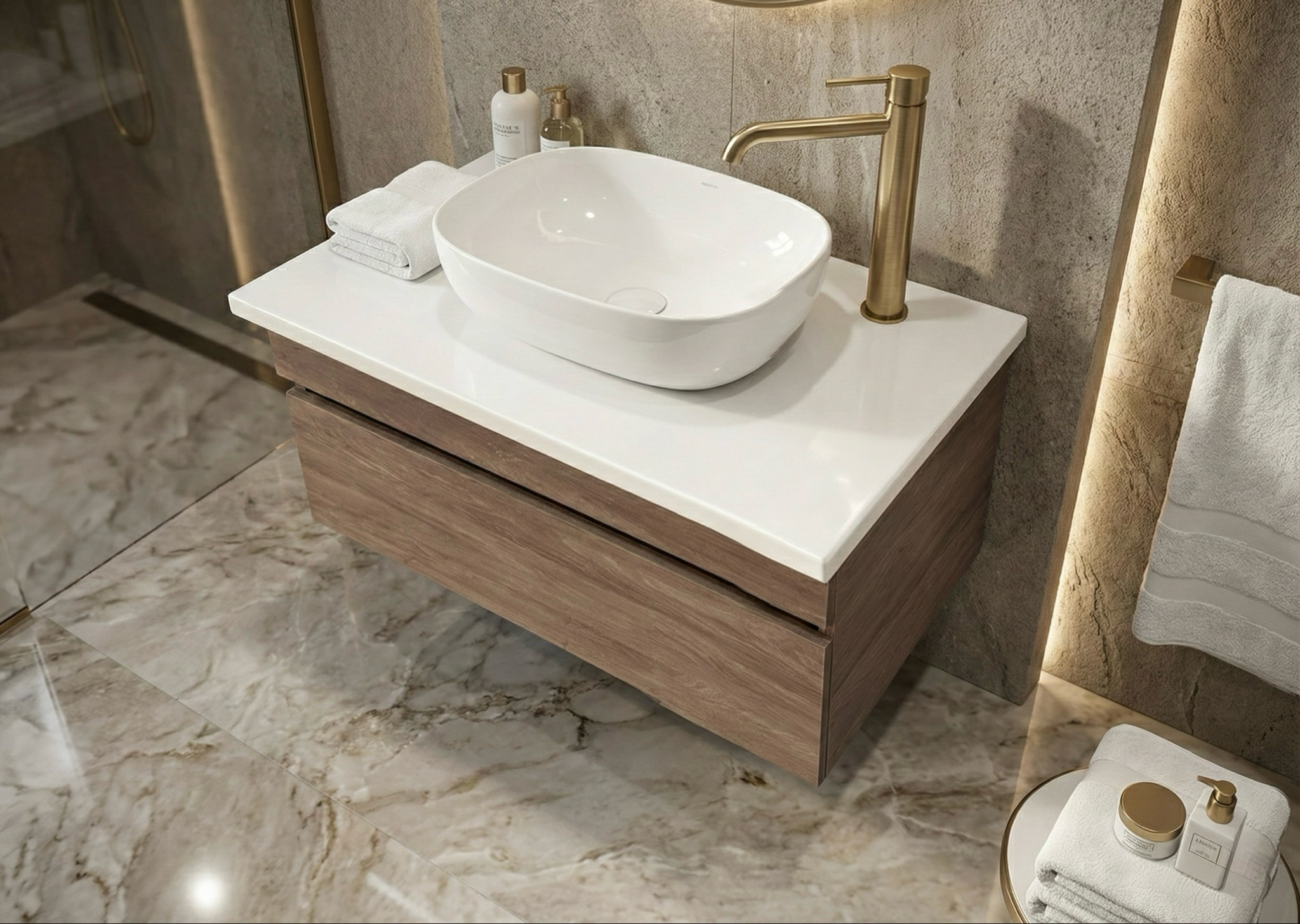 Meuble de salle de bains Stone 90 cm à un tiroir (sans vasque) - vue 3