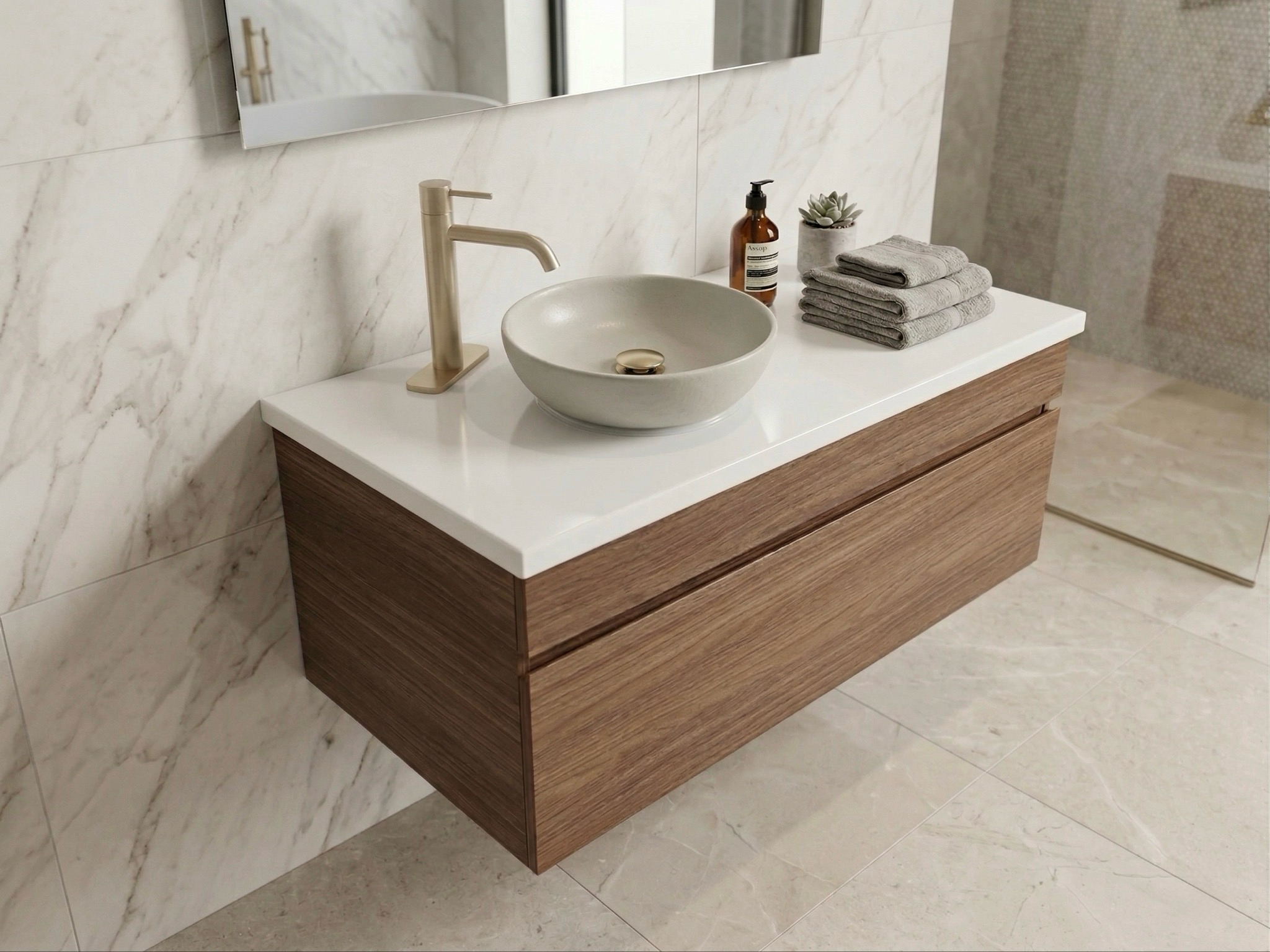 Meuble de salle de bains Stone 90 cm à un tiroir (sans vasque) - vue 6