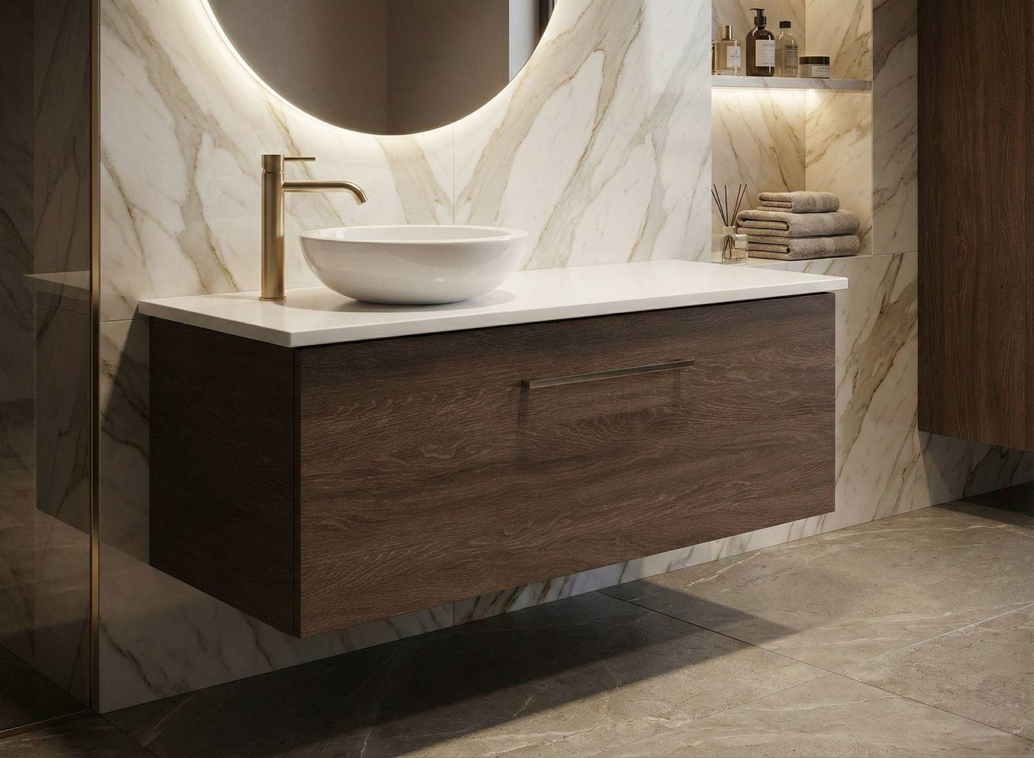 Bathroom Cabinet Stone 120 cm with One Drawer (without Basin)