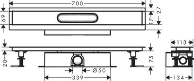 Kit d'encastrement Hansgrohe uBox universel 70 cm pour canivelles de douche à carreler - débit d'évacuation 42 L/min