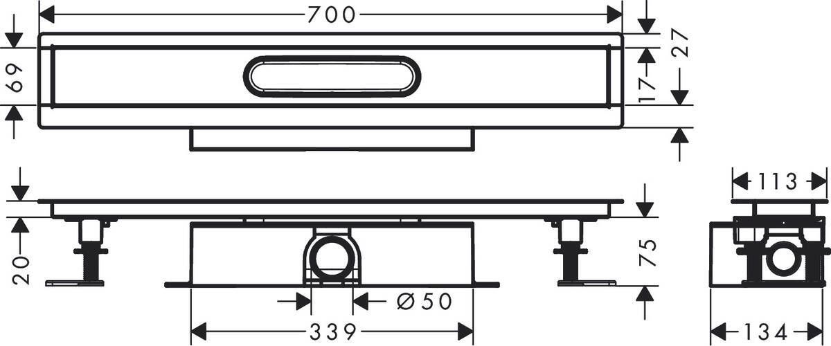 Kit d'encastrement Hansgrohe uBox universel 70 cm pour canivelles de douche à carreler - débit d'évacuation 42 L/min