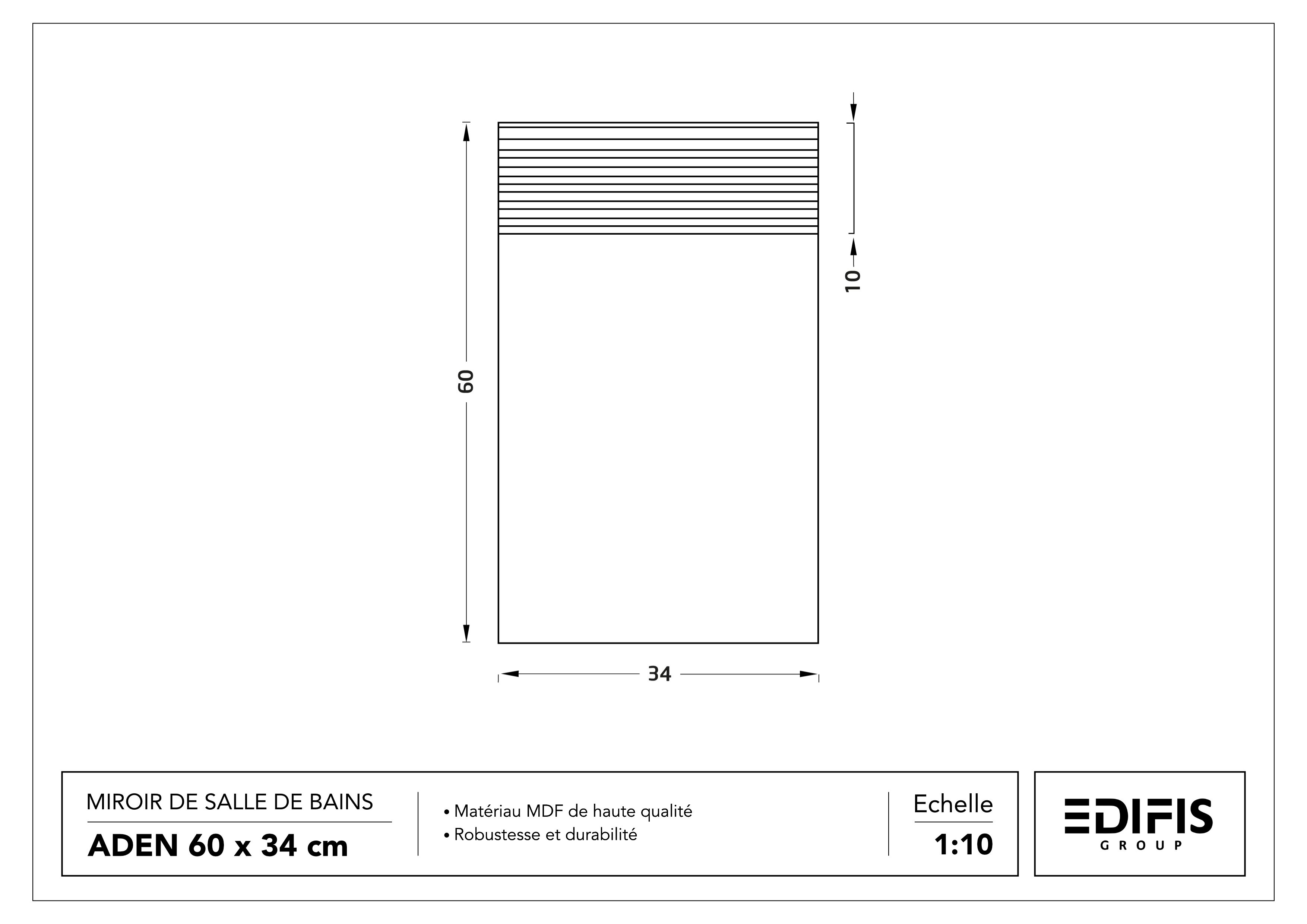 Miroir de salle de bains Aden 60 cm x 34 cm - Bois MDF - vue 3