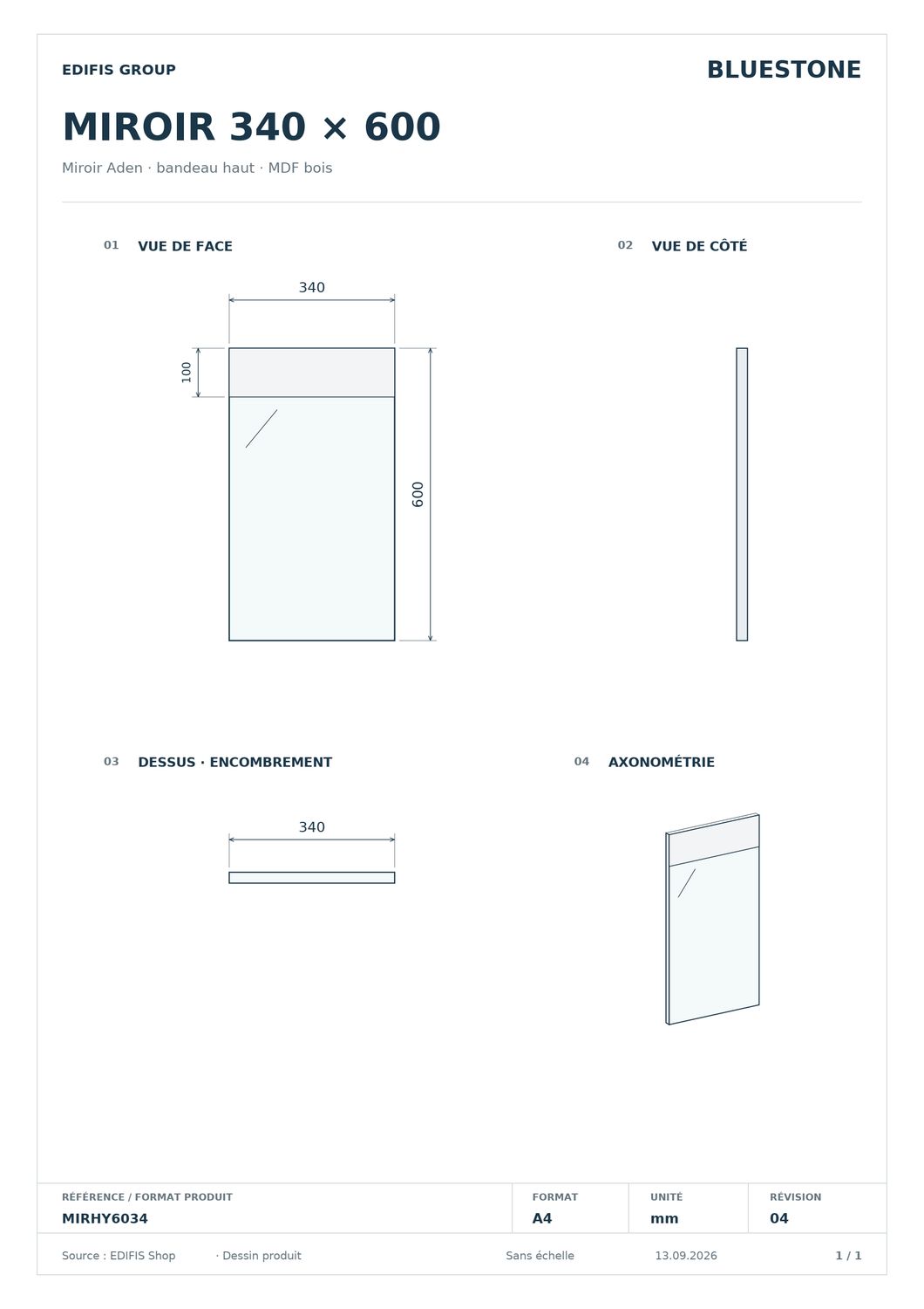 Miroir de salle de bains Aden 60 cm x 34 cm - Bois MDF — vue 3