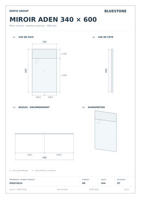 Aden Bathroom Mirror 60 cm x 34 cm - MDF Wood