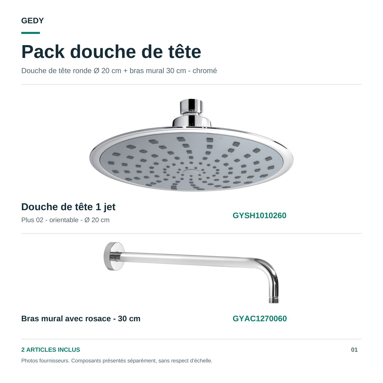 Douche de tête Gedy 1 jet avec bras de douche
