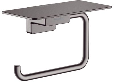 Porte-papier WC avec tablette Hansgrohe AddStoris en noir chromé brossé