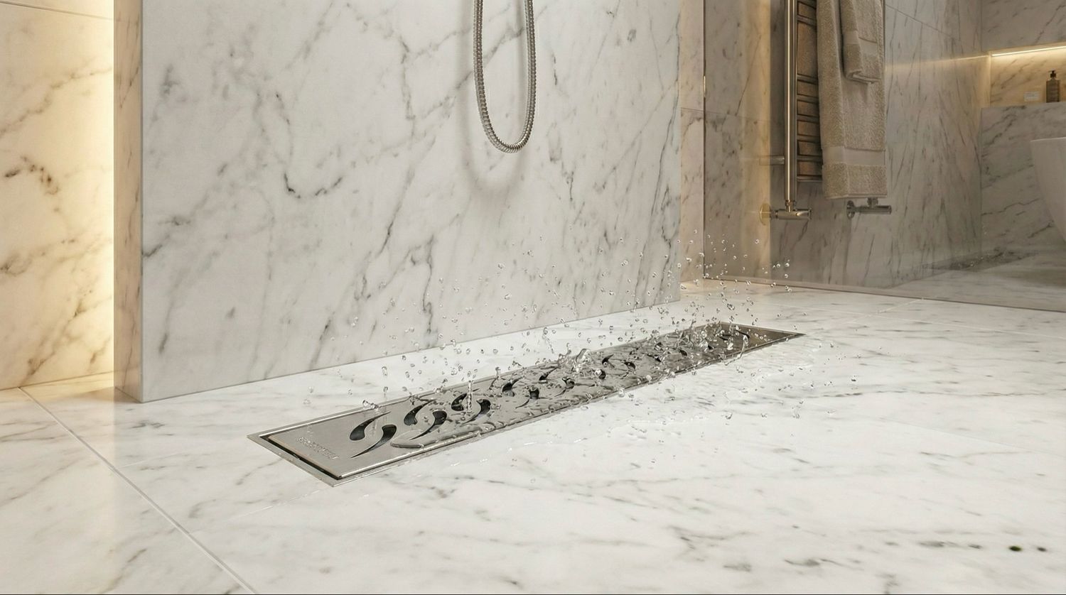 Canivelle de douche Wirquin Venisio 70 cm avec grille gouttes d’eau - débit d'évacuation 84 L/min