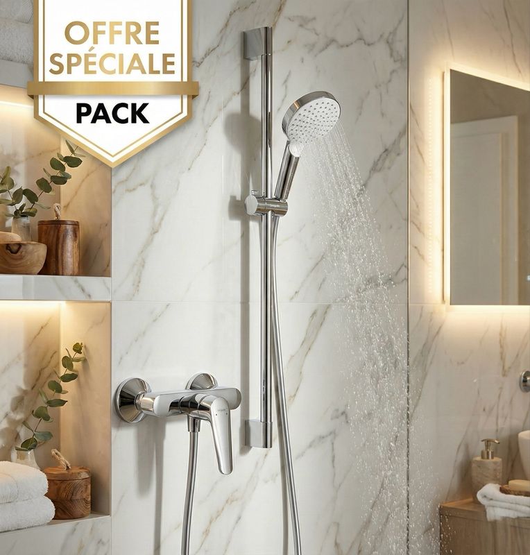 Pack robinetterie pour douche : mitigeur Logis E + barre de douche Hansgrohe — PACK-DOU-LOGISE