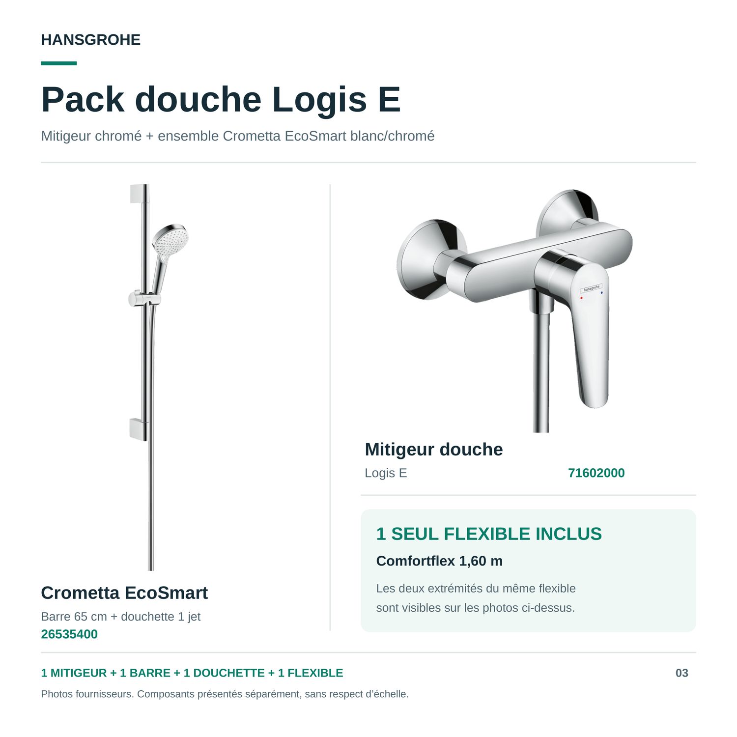 Shower Faucet Pack: Logis E Mixer + Hansgrohe Shower Bar