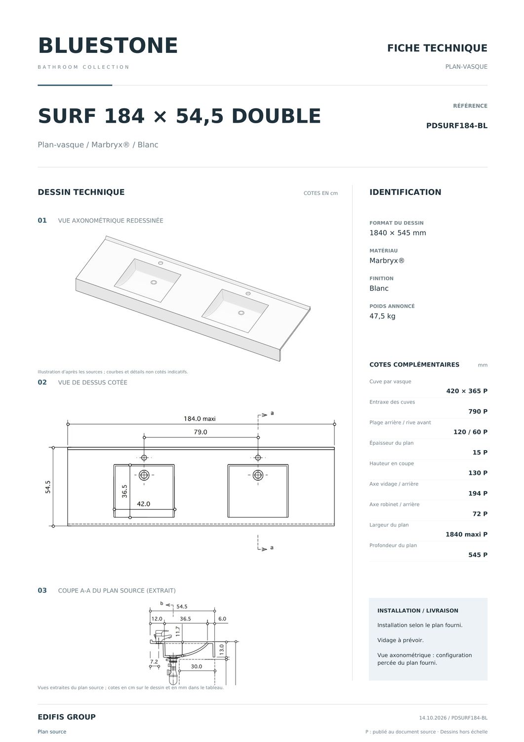 Plan-vasque double Surf 184 cm — Vue produit 6