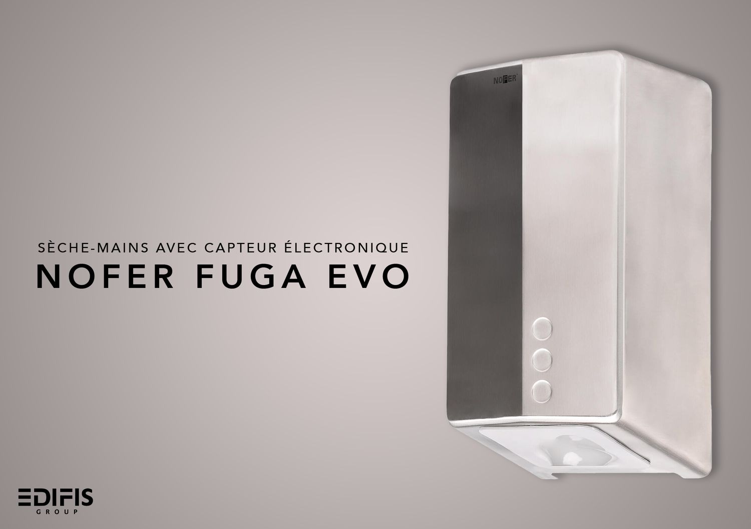 Sèche-mains avec capteur électronique Nofer Fuga Evo en chromé satiné