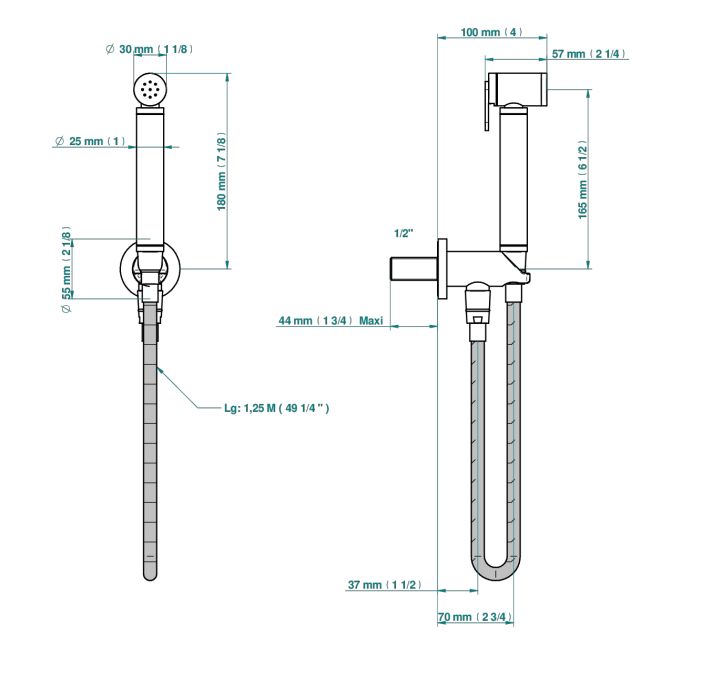 Ensemble hygiénique de WC THG avec douchette à gâchette, flexible et butée de sécurité intégrée sur sortie murale - Collection "Anoa"