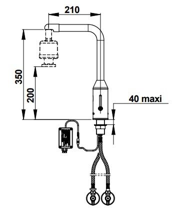 Mitigeur de lavabo électronique rehaussé Presto  chromé sur secteur et avec bec haut tournant sur plage