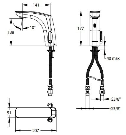 Mitigeur de lavabo électronique Presto Nova noir chromé  avec pile sur plage