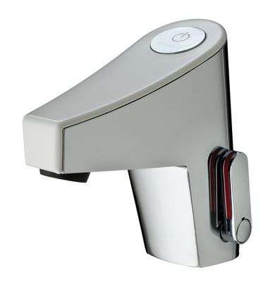 Mitigeur de lavabo sensitif sur plage sur secteur avec robinet d'arrêt Presto Touch® en chromé / blanc