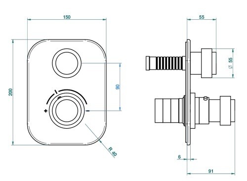 Set de finition THG pour douche thermostatique à encastrer avec un robinet d'arrêt - Collection "Diplomate" — vue 4