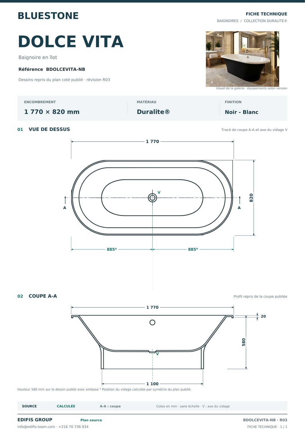 Dolce Two-Tone Bathtub 177 x 82 cm