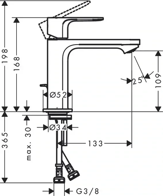 Mitigeur de lavabo Hansgrohe Rebris E 110 avec tirette et vidage — vue 3