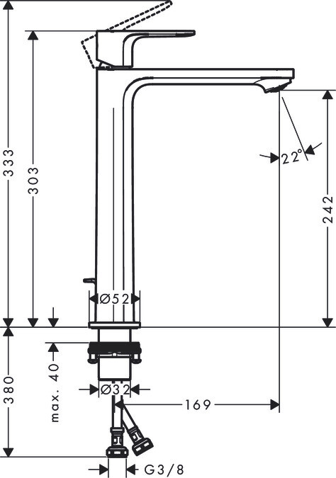 Mitigeur de lavabo Hansgrohe Rebris E 240 CoolStart avec tirette et vidage en noir mat