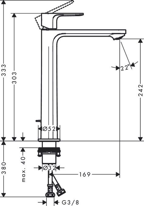 Mitigeur de lavabo Hansgrohe Rebris E 240 CoolStart avec tirette et vidage en noir mat