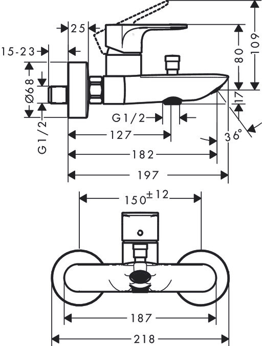 Mitigeur de bain / douche Hansgrohe Rebris E en noir mat