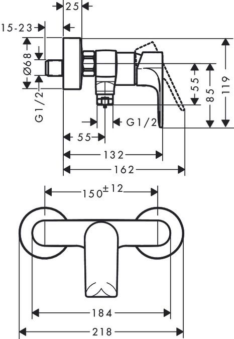 Mitigeur de douche Hansgrohe Rebris E en noir mat