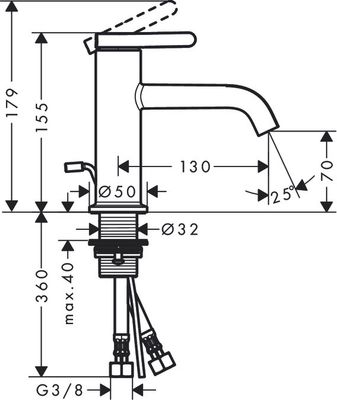Mitigeur de lavabo AXOR One 70 avec tirette et vidage en noir mat