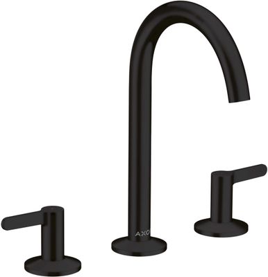 Mélangeur de lavabo 3 trous AXOR One 170 avec poignées manettes et bonde push-open en noir mat