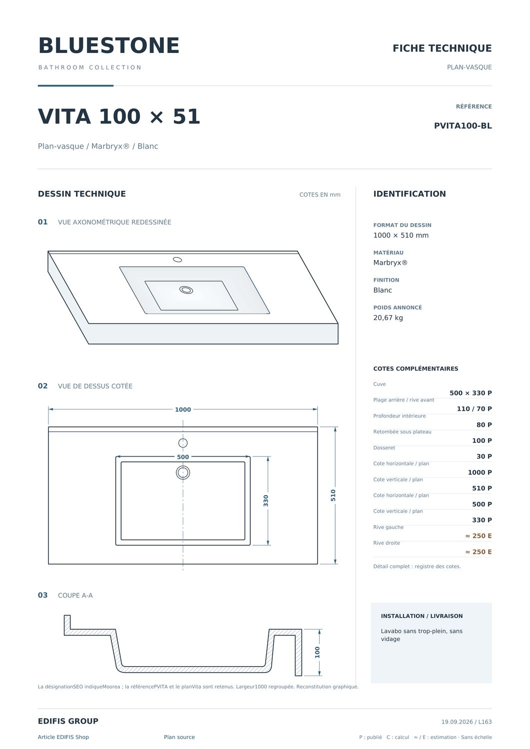 Plan-vasque Vita 100 cm — Vue produit 7