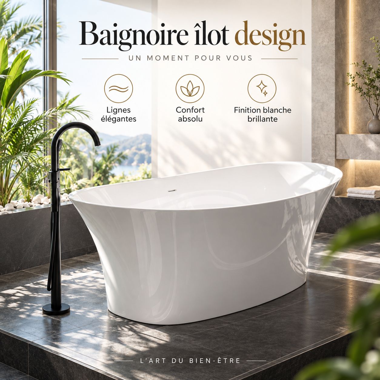 Freestanding Bathtub Elemento - Alix Series - 170 x 78.6 cm
