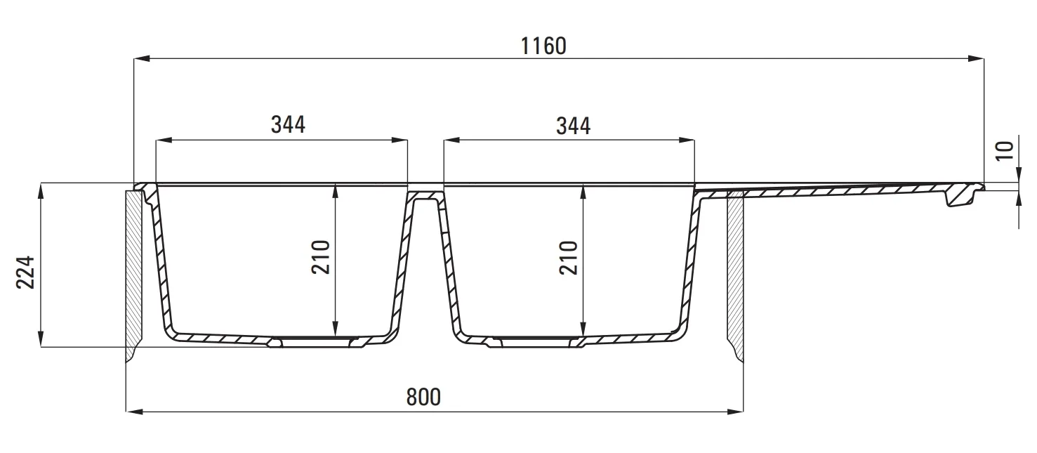 Évier de cuisine encastrable double bac granit Deante Andante 116 x 50 cm en finition graphite avec vidage automatique télescopique gain de place — vue 4