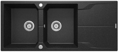 Deante Andante Double Bowl Granite Built-in Kitchen Sink 116 x 50 cm in Graphite with Space-Saving Telescopic Drainage