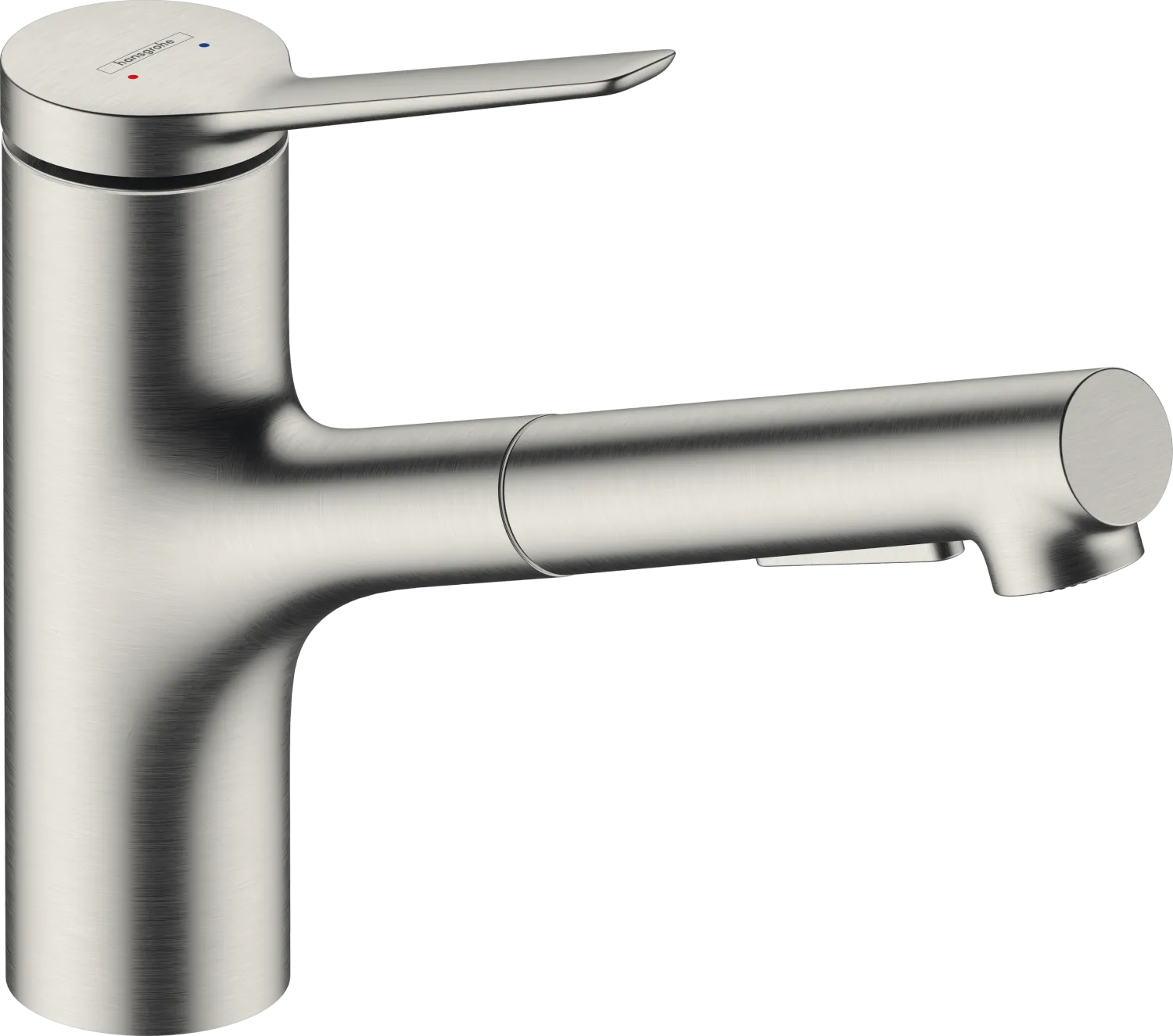 Mitigeur de cuisine Hansgrohe Zesis M33 150 avec douchette extractible et 2 jets et sBox intégré en acier inoxydable brossé