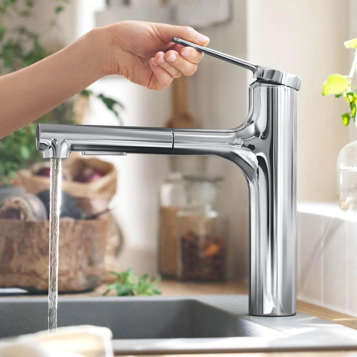 Mitigeur de cuisine Hansgrohe Zesis M33 160 avec douchette extractible et 2 jets finition chromée — vue 3