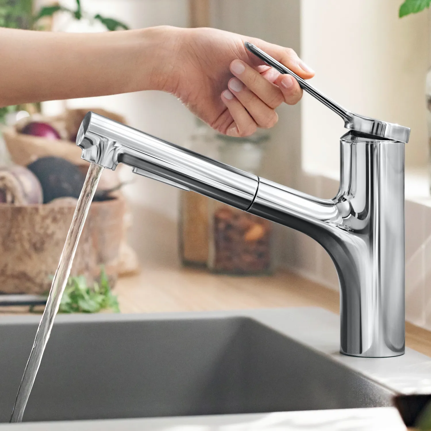 Mitigeur de cuisine Hansgrohe Zesis M33 150 avec douchette extractible 2 jets et sBox intégré finition chromée