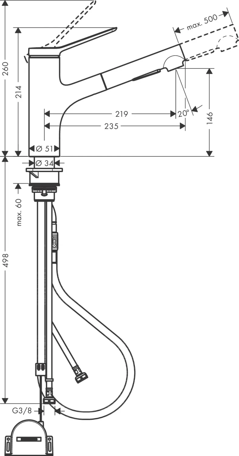 Mitigeur de cuisine Hansgrohe Zesis M33 150 avec douchette extractible 2 jets et sBox intégré finition chromée — vue 4