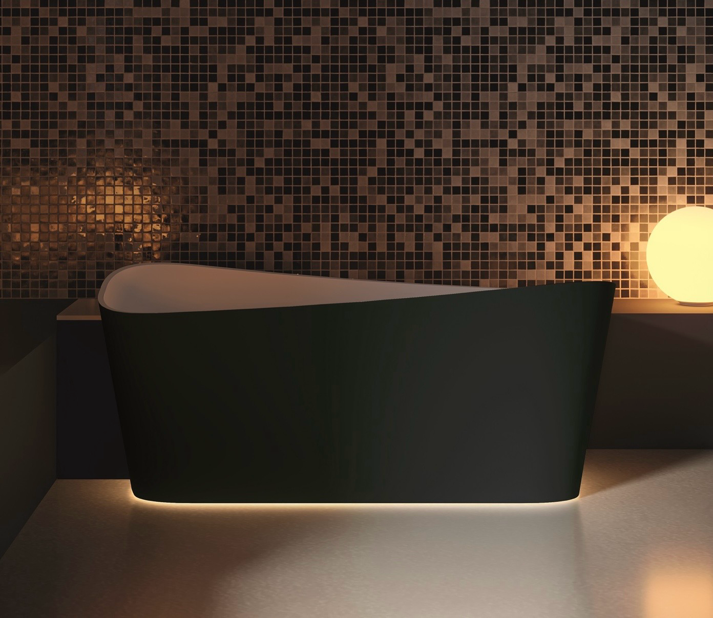 Baignoire en îlot et en Solid Surface Novel Infinitive 170 x 75 cm - Intérieur blanc mat et extérieur noir - vue 2