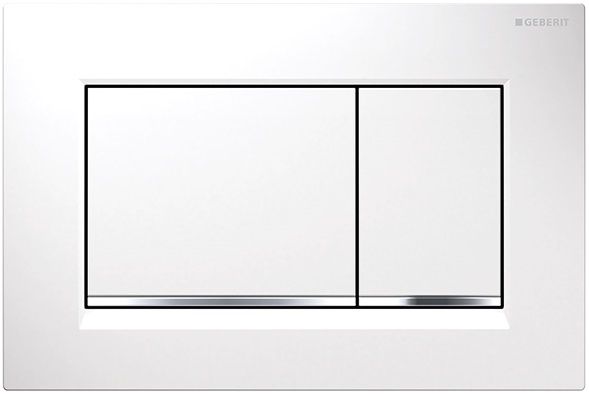 Plaque de déclenchement Geberit Sigma20 square / Blanc mat - bandes design : chromé brillant / Revêtement Easy Clean + Anti-Traces de doigt