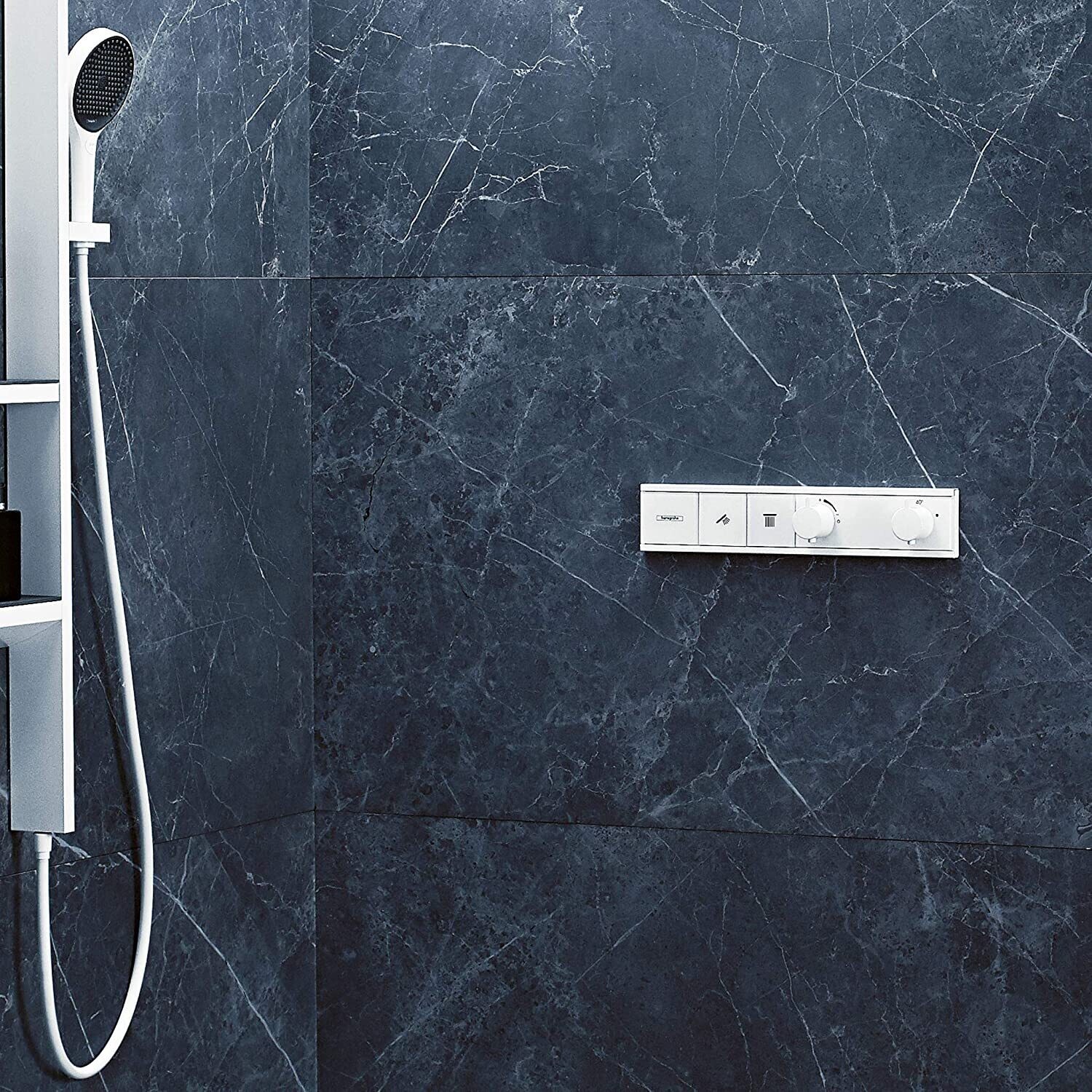 Module thermostatique encastré Hansgrohe RainSelect avec 2 fonctions en blanc mat — vue 3