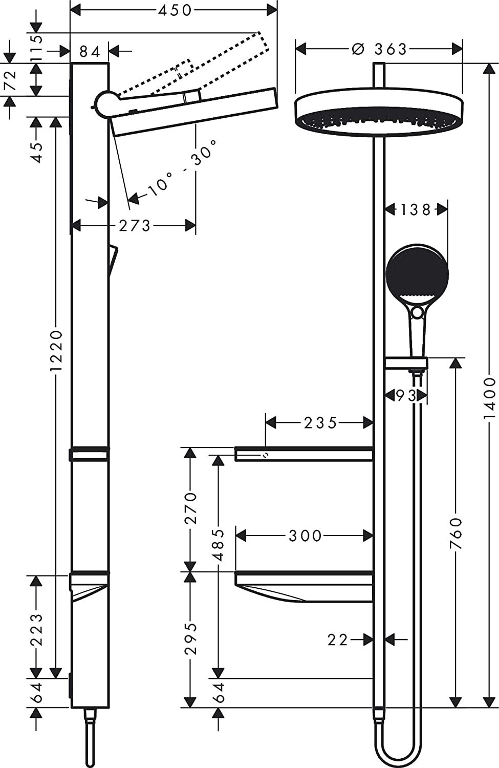 Colonne de douche Showerpipe Hansgrohe Rainfinity 360 1 jet pour installation encastrée en blanc mat - vue 8