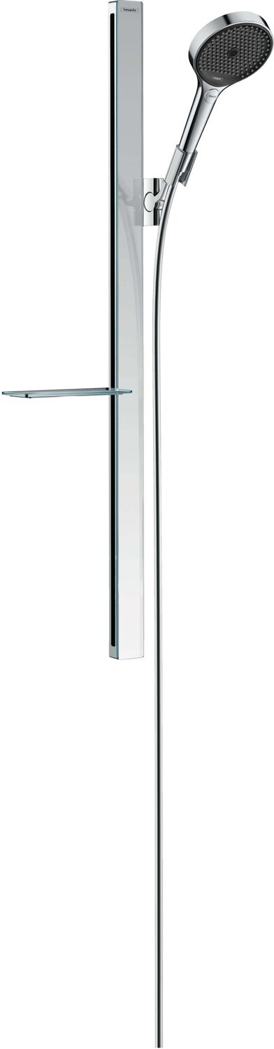 Barre de douche Hansgrohe avec douchette à main Rainfinity 130 3 jets , flexible Isiflex et porte savon étagère Casetta E